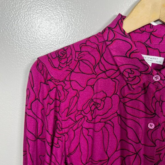Equipment Essential Floral Button Up Shirt Size XL Violet Black Work Office - Picture 5 of 9